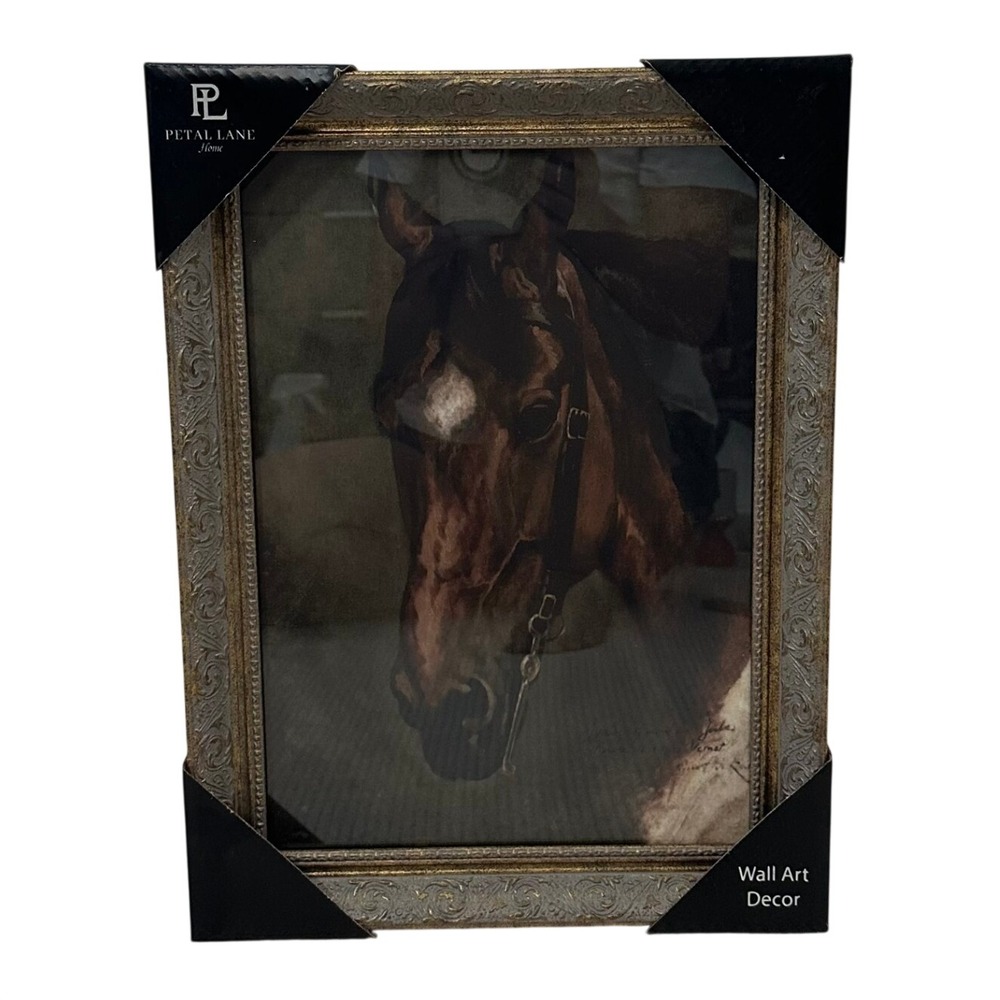 Petal Lane Home Horse Portrait Framed Wall Art Equestrian Gold Silver 12x16 NEW - Picture 3 of 8